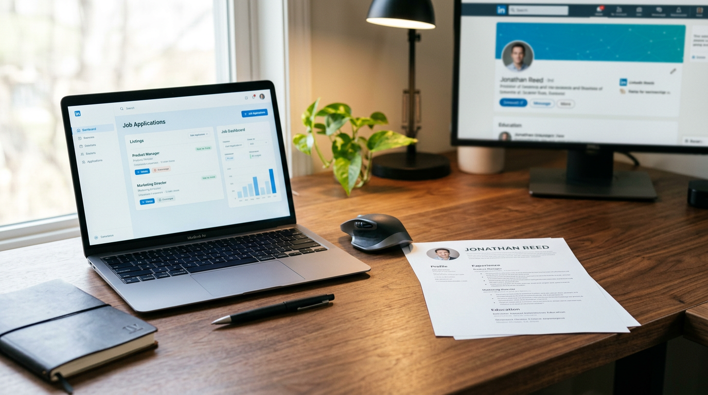 Professional ATS-friendly resume beside laptop in modern career consulting workspace