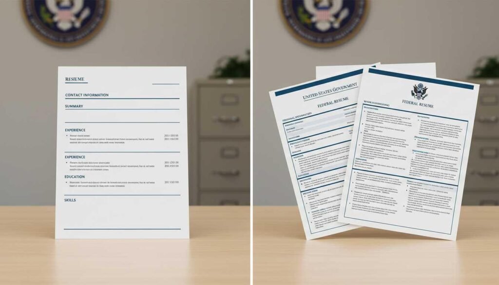 Comparison of private sector resume versus detailed federal government resume structure