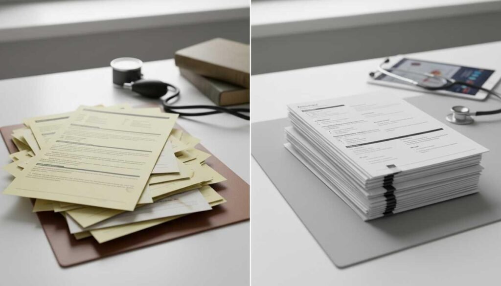 Comparison of outdated and optimized healthcare resumes showing common failure issues