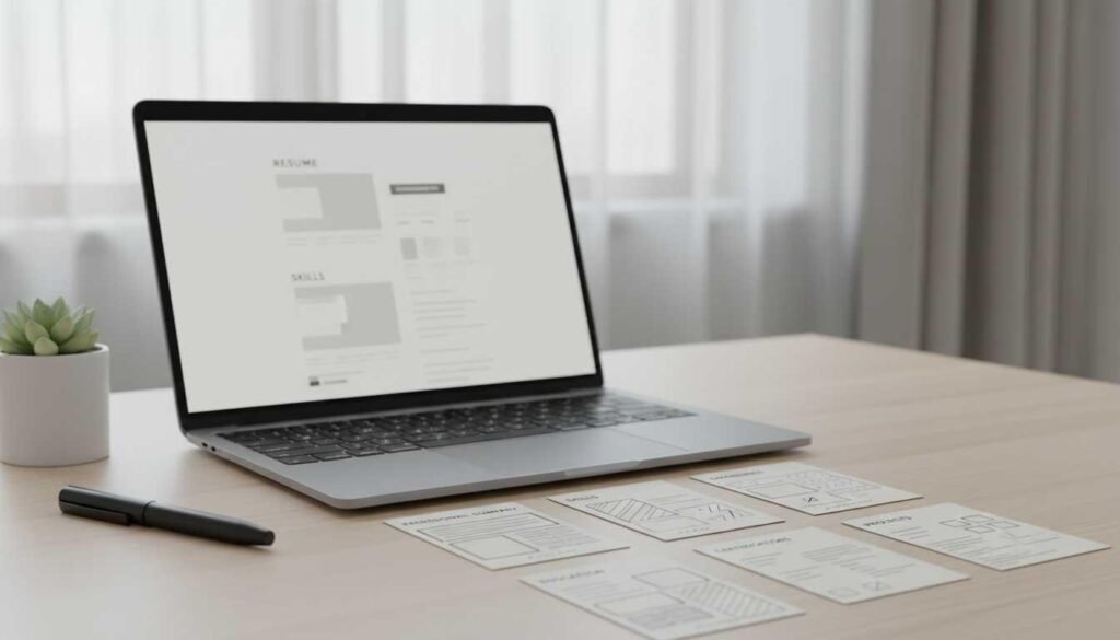 Modern resume structure layout showing clean ATS-friendly sections like skills, experience, and certifications