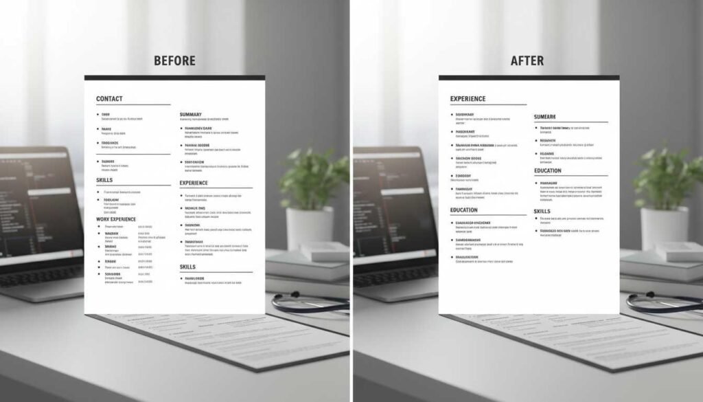 Nurse resume transformation showing improvement in clarity and ATS optimization
