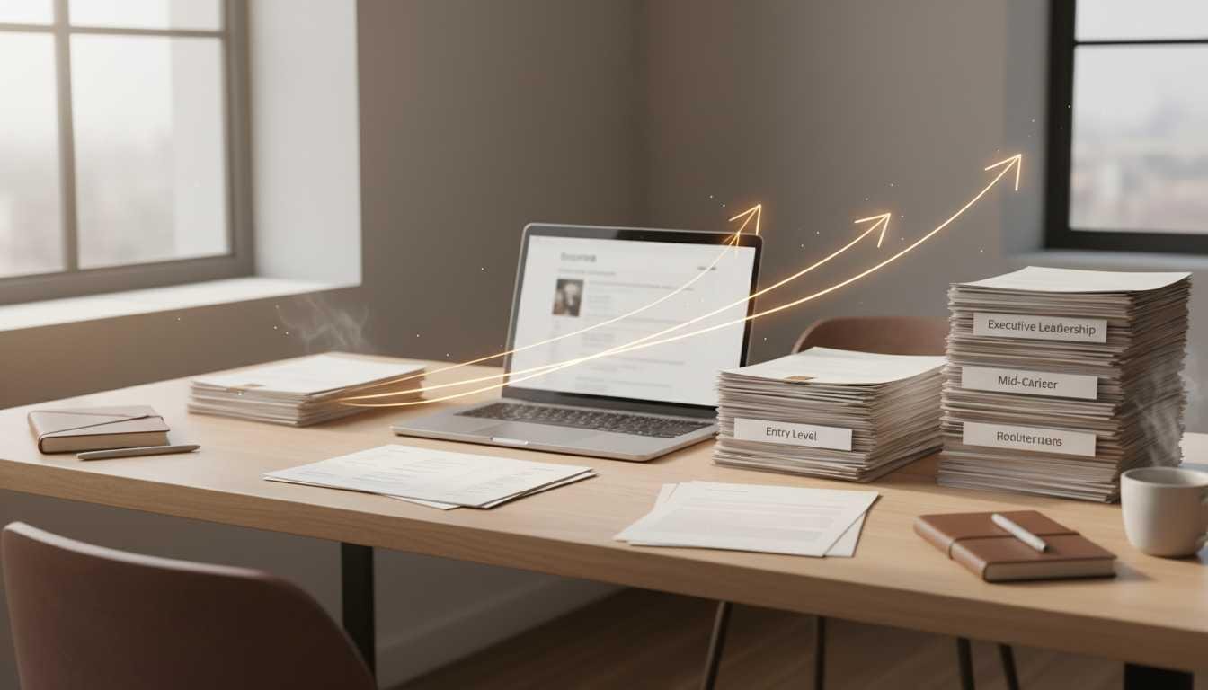 Modern workspace showing resume editing and career growth concept for resume action verbs guide