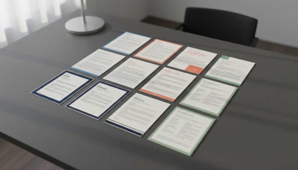 Organized resume sections representing 150+ action verbs across different industries