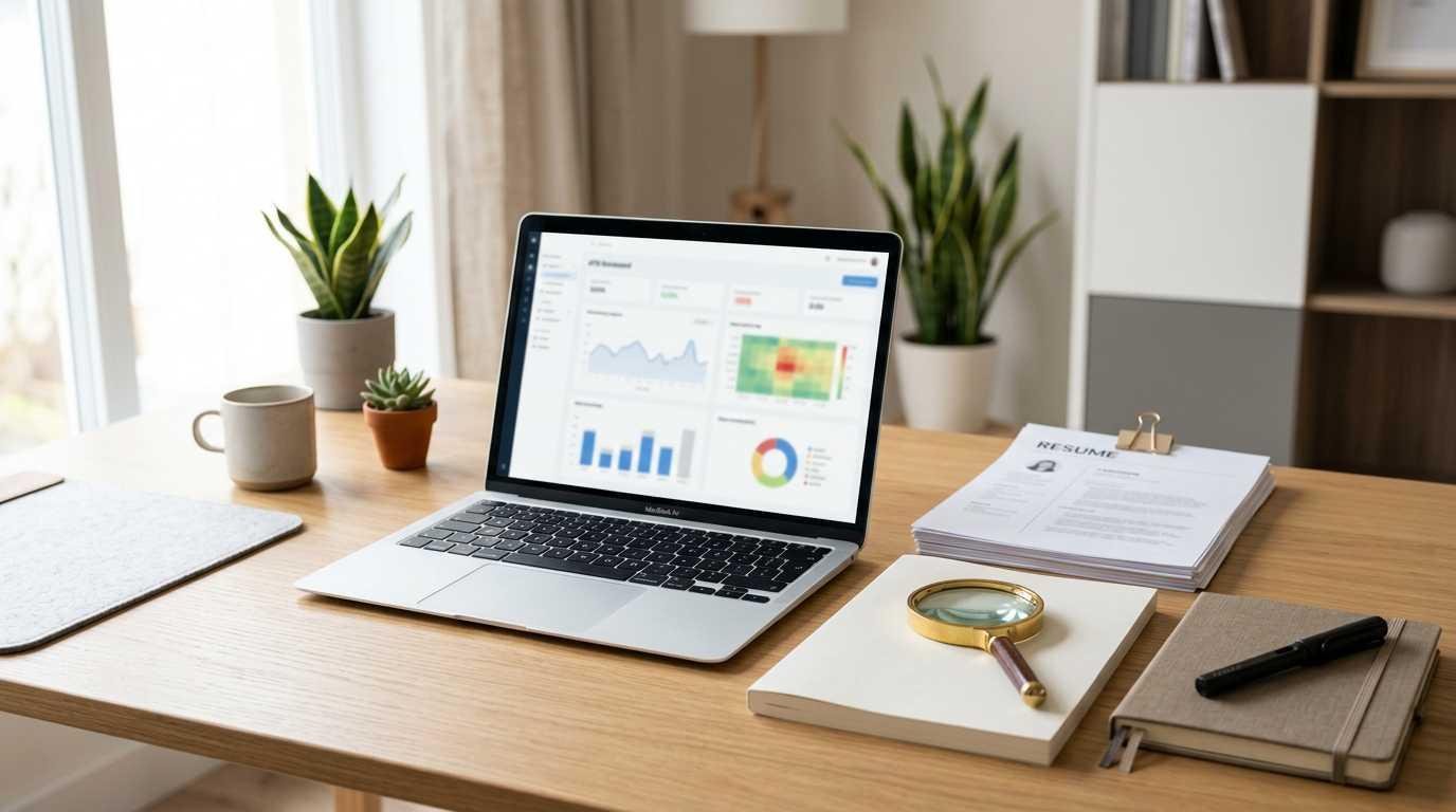 Modern workspace showing resume optimization and ATS screening concept for job applications