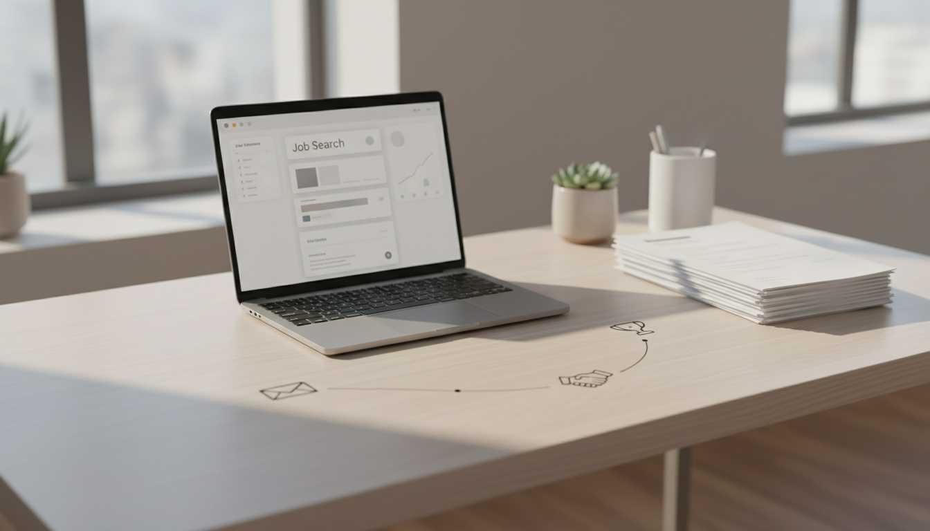 Job search timeline concept showing reverse recruiting process from applications to job offers