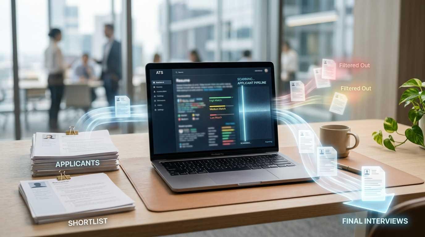 ATS resume filtering system showing why most resumes never reach recruiters in 2026